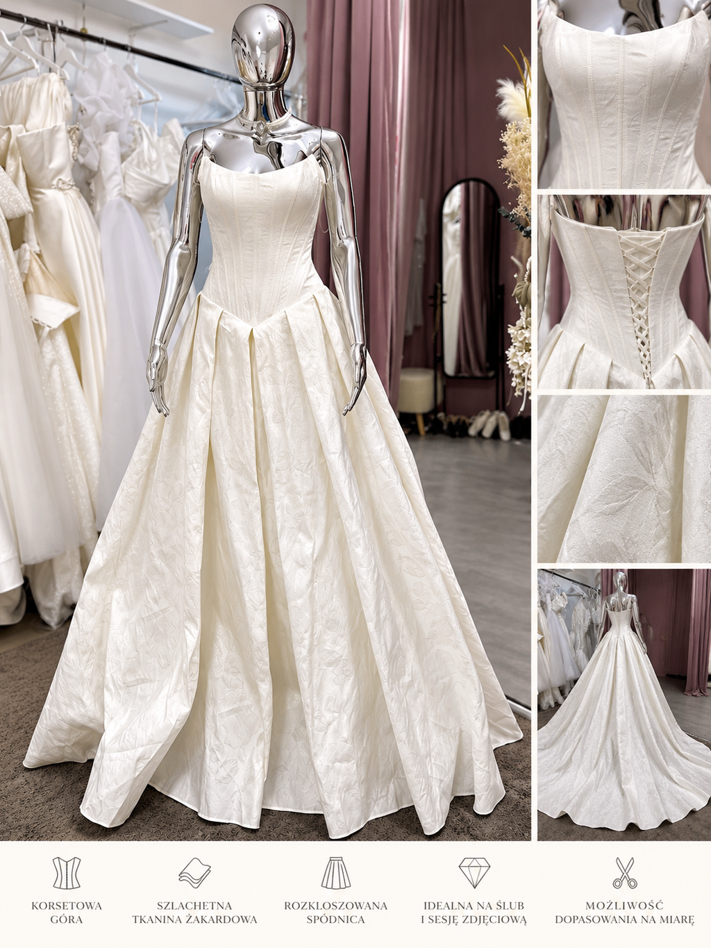 Suknia ślubna żakardowa z gorsetem – Princess Jacquard